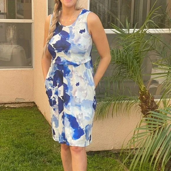 Dresses | Nwt Blue Printed Maternity Nursing Breastfeeding Dress Size  Medium Super Cute | Poshmark